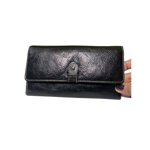 Buxton Black Leather Wallet With Snap & Kiss-Lock Coin Purse - Picture 1 of 5